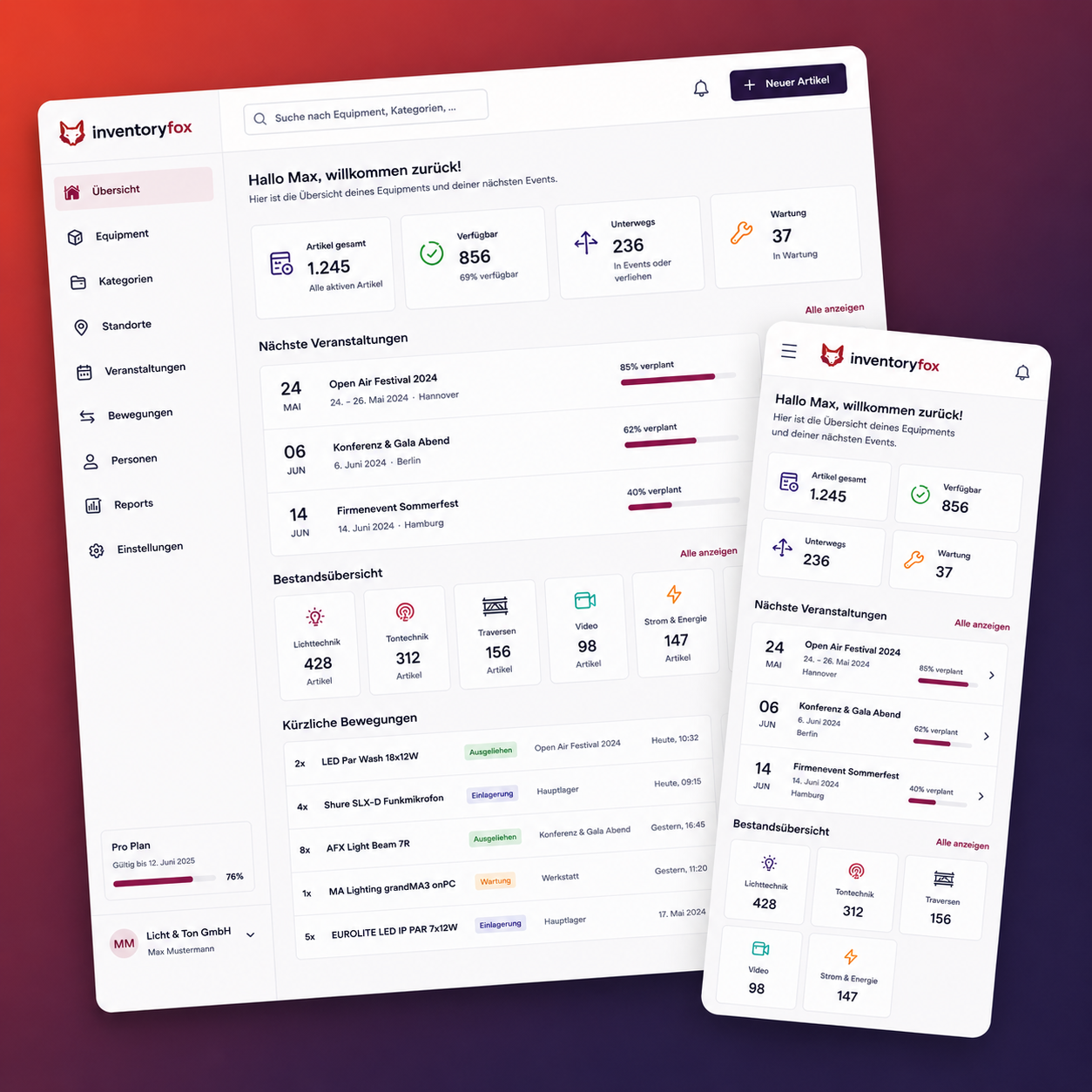 Web-App-Vorschau für Inventoryfox