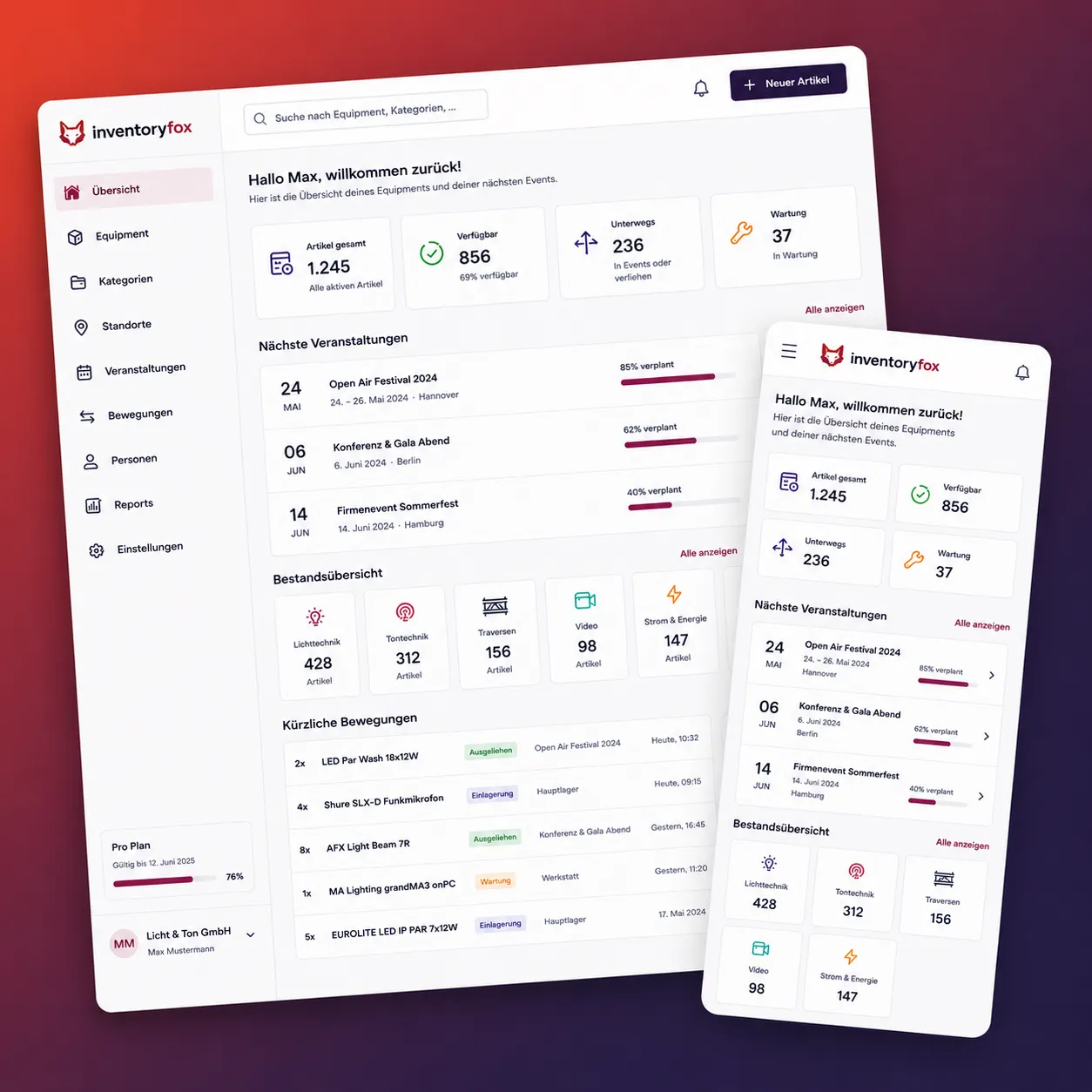 Web-App-Vorschau für Inventoryfox